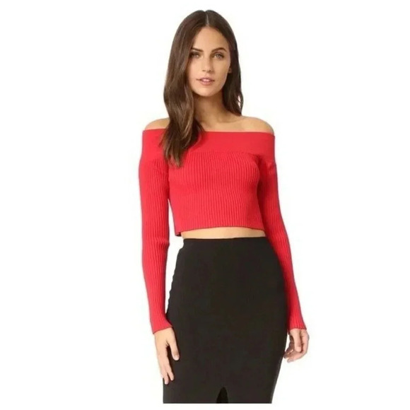C/Meo Collective Red Off the Shoulder Long Sleeve Crop Top Medium Cmeo - Picture 1 of 7
